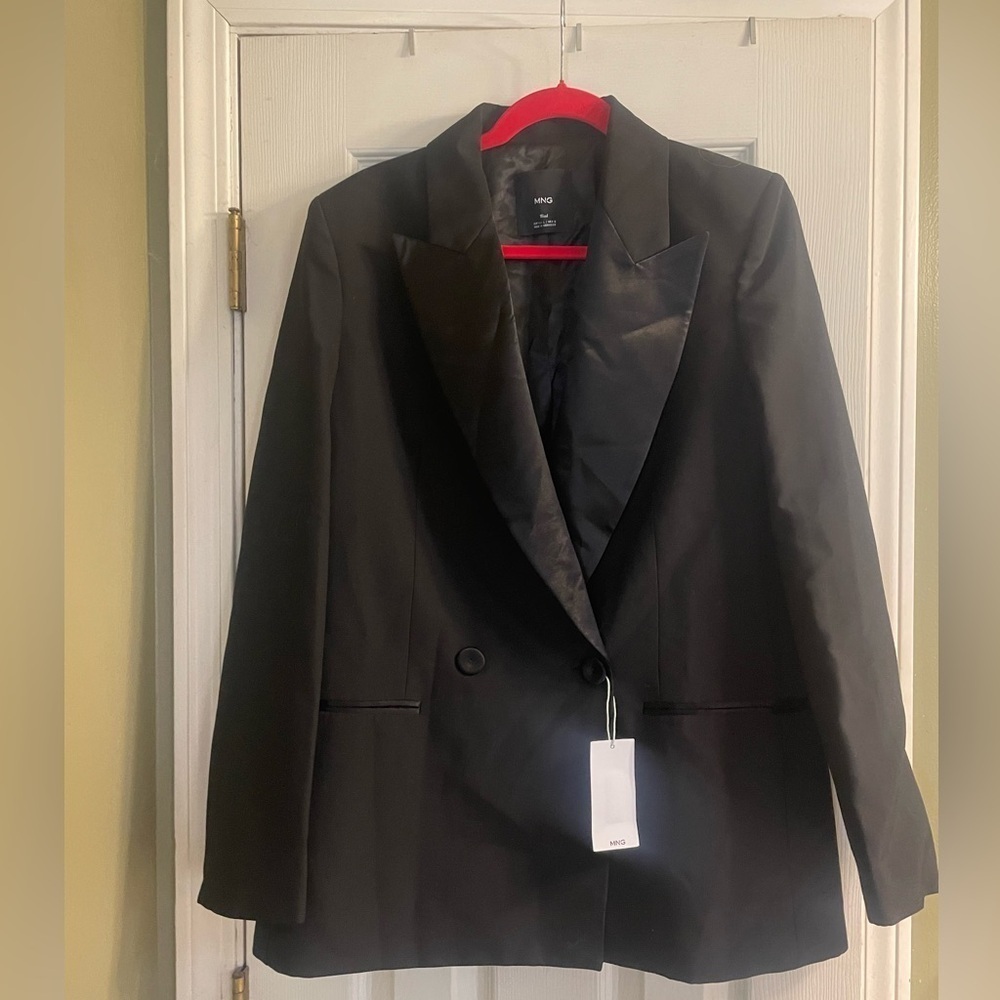 Mango Regular Fit Suit Blazer Large Black NWT - Picture 3 of 6